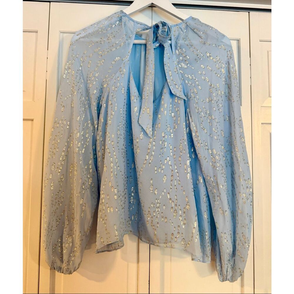 Lilly Pulitzer Noraleen Bonaire blue fish silk clip dot blouse size small - Picture 4 of 10